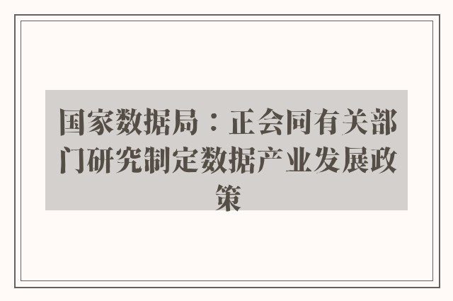 国家数据局：正会同有关部门研究制定数据产业发展政策