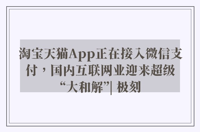 淘宝天猫App正在接入微信支付，国内互联网业迎来超级“大和解”| 极刻