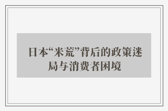 日本“米荒”背后的政策迷局与消费者困境